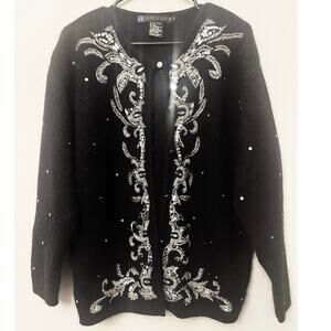 Diffusion Silk Angora Wool Sz L Cardigan Sequence 90s Y2K Holiday Classy Elegant